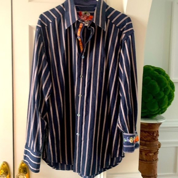 Robert Graham Luxury Casual Men's Shirt Stripe Embroidered XL - Picture 2 of 9